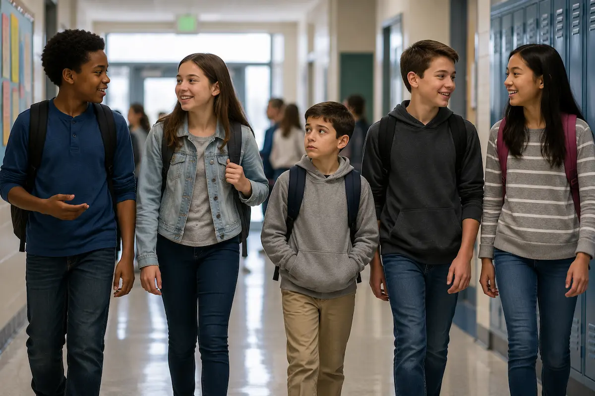 Image of a boy looking shorter than his peers.